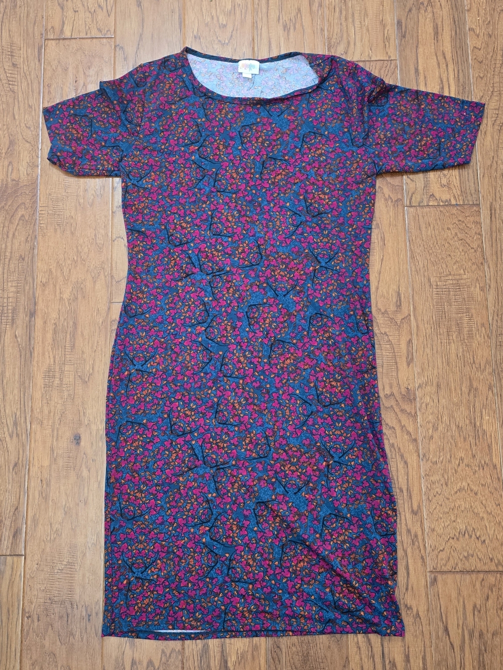 LuLaRoe Fitted Midi Dress in Magenta and Teal Floral